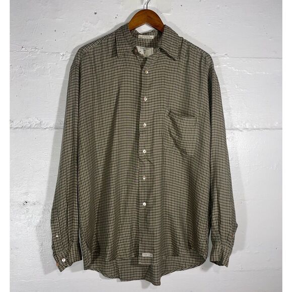 Vintage Burma Bibas Rayon Shirt Plaid Button Down Made in Hong Kong Soft 90s M/L - Picture 1 of 10